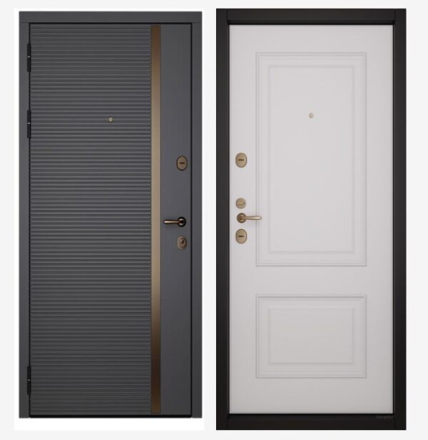 Входные двери Вандрафт Маяк графит /Верба белый Молдинг: бронза