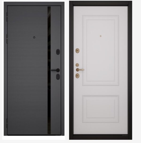 Входные двери Вандрафт Маяк графит /Верба белый