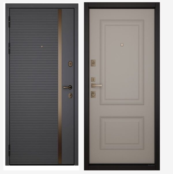 Входные двери Вандрафт Маяк графит /Верба капучино Молдинг: бронза