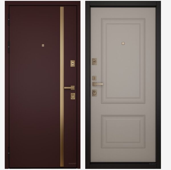 Входные двери Вандрафт Маяк Лайт бордо /Верба капучино