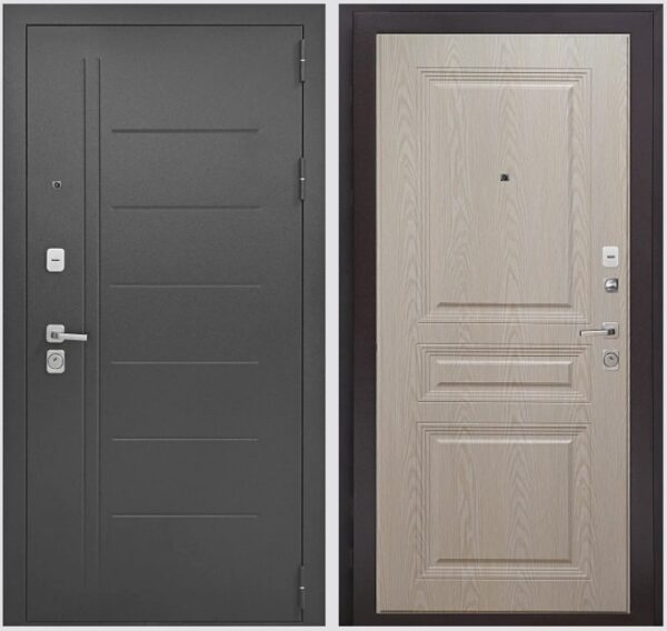 Входная дверь Букле черный К2 Дуб белый