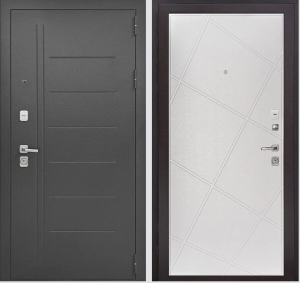 Входная дверь Букле черный 2530 Эмаль белая