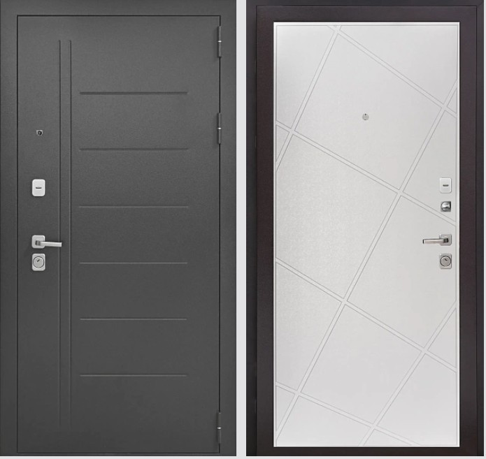 Входная дверь Букле черный 2530 Эмаль белая