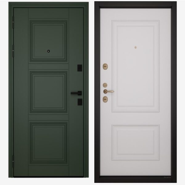 Входные двери Вандрафт Гранд 33 олива /Верба белый