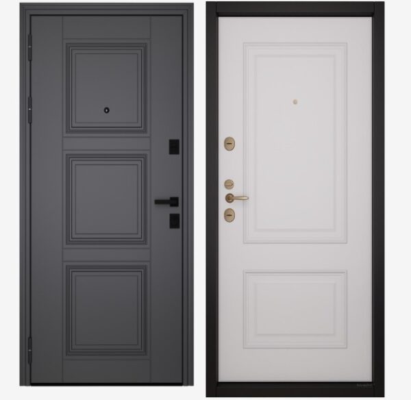 Входные двери Вандрафт Гранд 33 графит /Верба белый