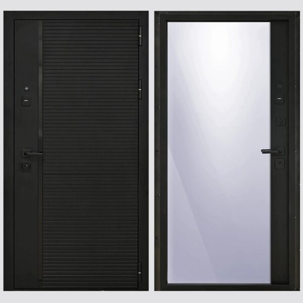 Входная дверь Комфорт Зеркало Черный Черная шагрень» + зеркало