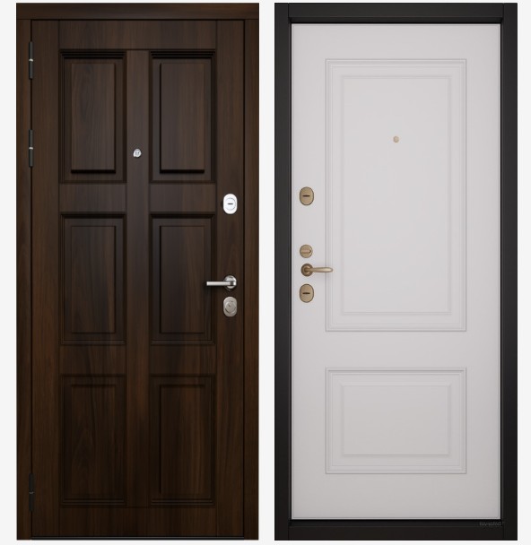 Входные двери Вандрафт Нуво 6 орех тёмный /Верба белый