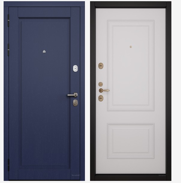 Входные двери Вандрафт Нуво 1 синий /Верба белый