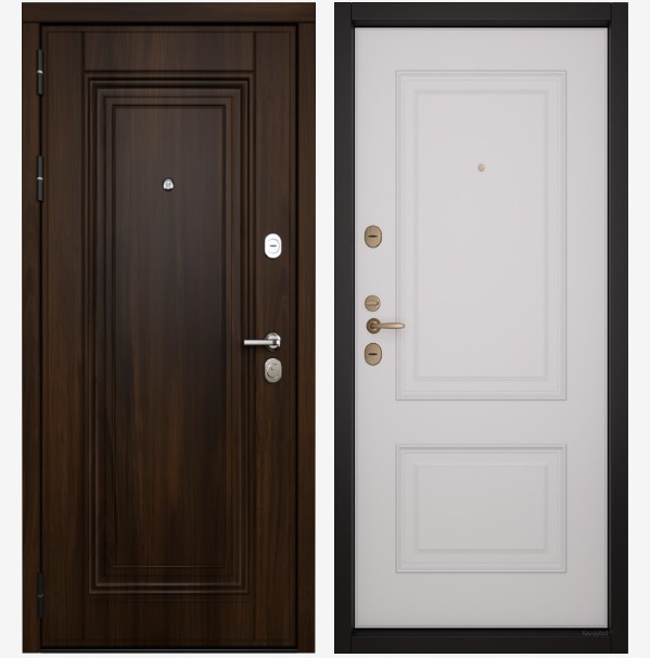 Входные двери Вандрафт Гранд орех тёмный /Верба белый