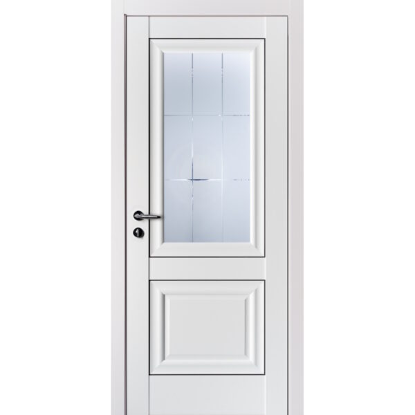Межкомнатная дверь Свобода, ПП, Белый полипропилен, Сатинат белое с гравировкой