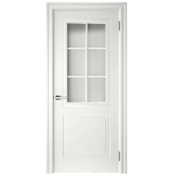 Межкомнатная дверь Антонина СК 7, Сатинато английская решетка, эмаль белая