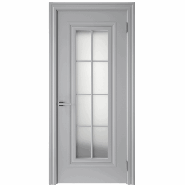 Межкомнатная дверь Монблан СК 8, Сатинато английская решетка,эмаль серая