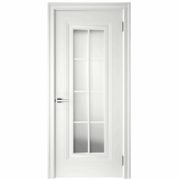 Межкомнатная дверь Монблан СК 8, Сатинато английская решетка, эмаль белая
