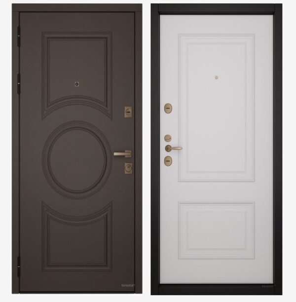 Входные двери Вандрафт Римини шоколад/Верба белый
