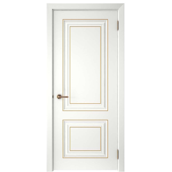 Межкомнатная дверь СК 2, глухое, эмаль белая, патина золото