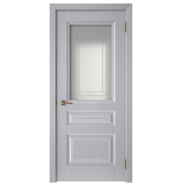 Межкомнатная дверь СК 1, Сатинато фотопечать, эмаль серая, патина серебро