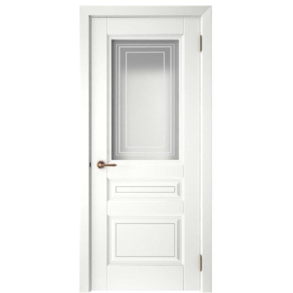 Межкомнатная дверь СК 1, Сатинато фотопечать, эмаль белая, патина серебро