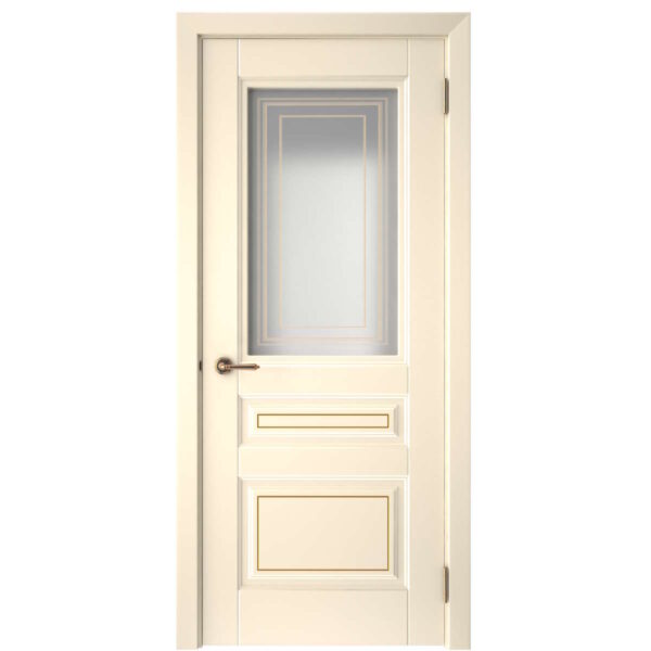 Межкомнатная дверь СК 1, Сатинато фотопечать, эмаль ваниль, патина золото