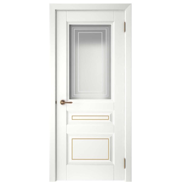Межкомнатная дверь СК 1, Сатинато фотопечать, эмаль белая, патина золото