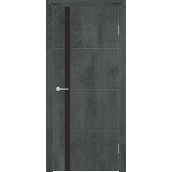 Межкомнатная дверь M58, Бетон темный, Лакобель черный