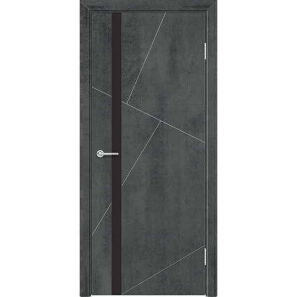 Межкомнатная дверь M63, Бетон темный, Лакобель черный