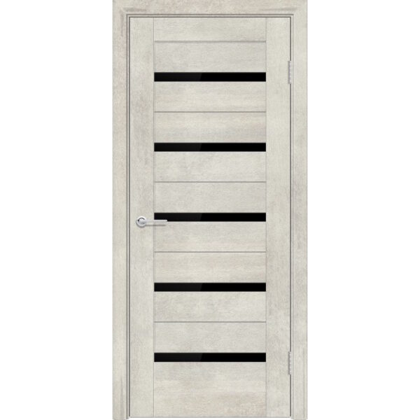 Межкомнатная дверь Т1, Светлый бетон, Лакобель черный