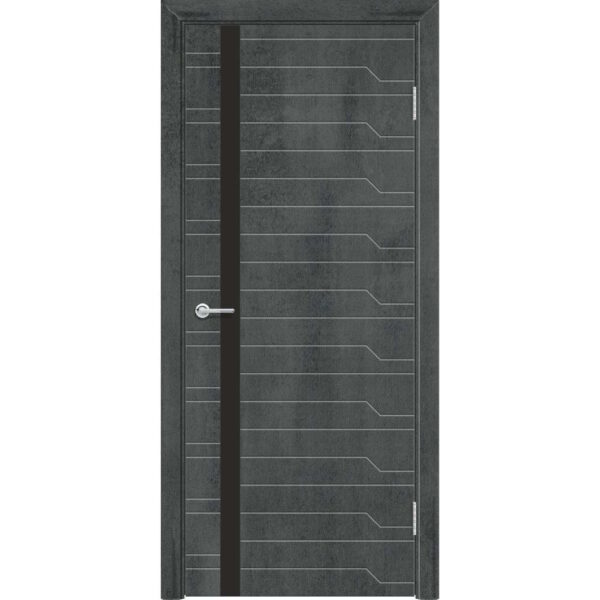 Межкомнатная дверь M62, Бетон темный, Лакобель черный