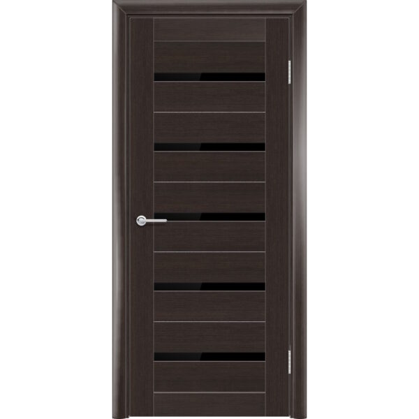 Межкомнатная дверь Т1, Орех темный рифленый, Лакобель черный