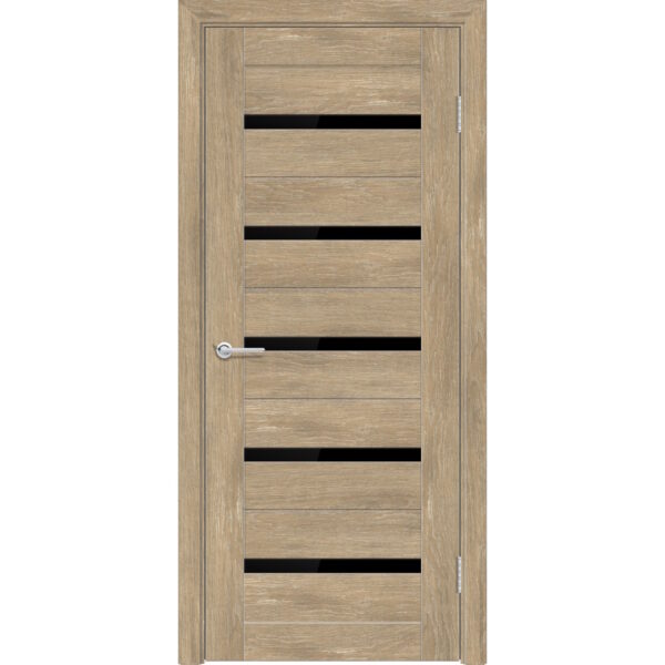 Межкомнатная дверь Т1, Дуб шале, Лакобель черный
