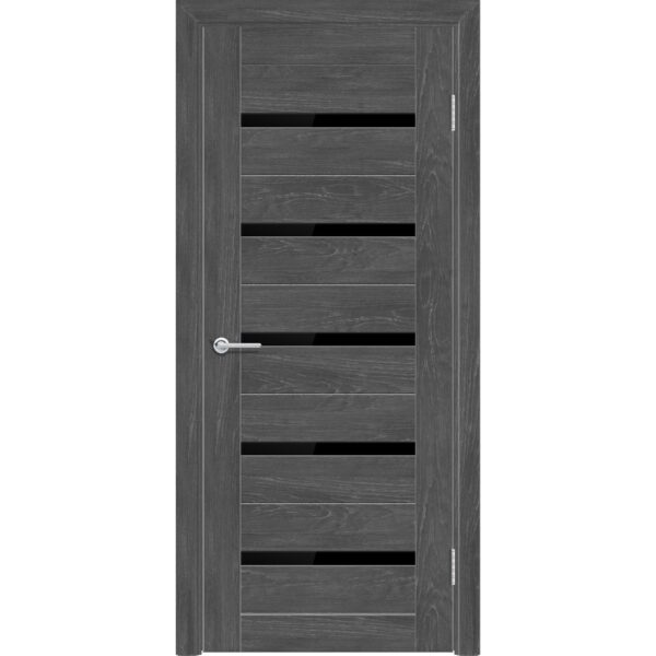 Межкомнатная дверь Т1, Дуб графит, Лакобель черный