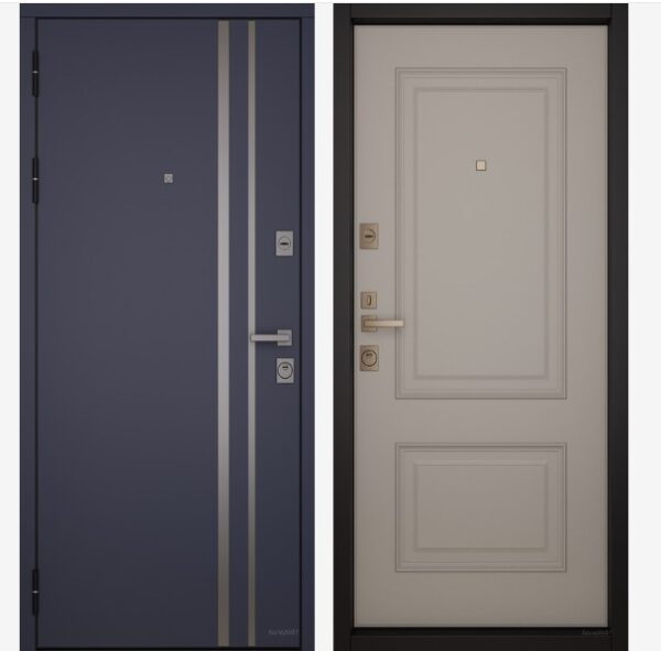 Входные двери Вандрафт Страйп синий /Верба капучино